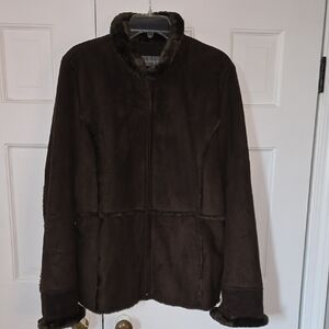Liz Claiborne Dark Brown Faux Fur Puffer Jacket